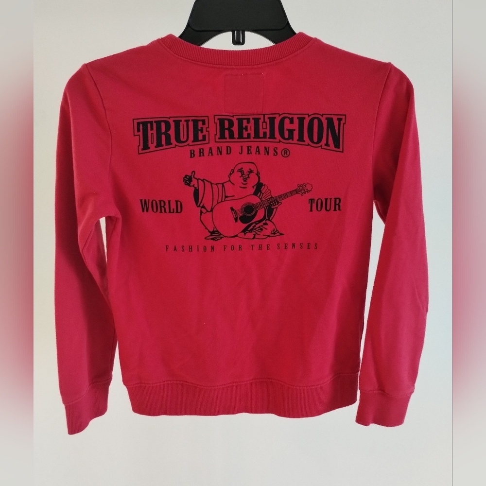 True Religion Sweatshirt Pullover Boys Small Youth Double Sided Long Sleeve Red